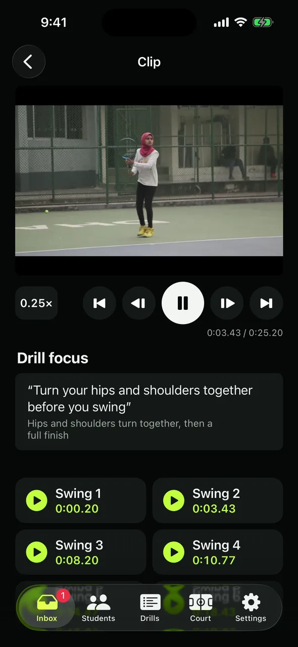 A practice clip with playback controls